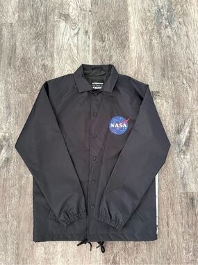 NOBADAY Black Windbreaker Jacket with Blue/Red NASA Patch
